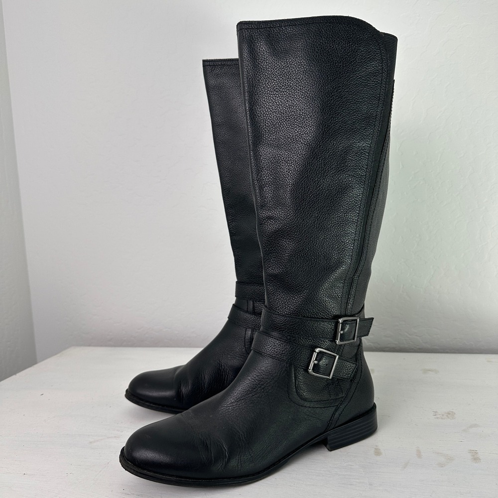 ComfortView Riding Boots Womens 10M Gem Black Leather Buckle Zip
